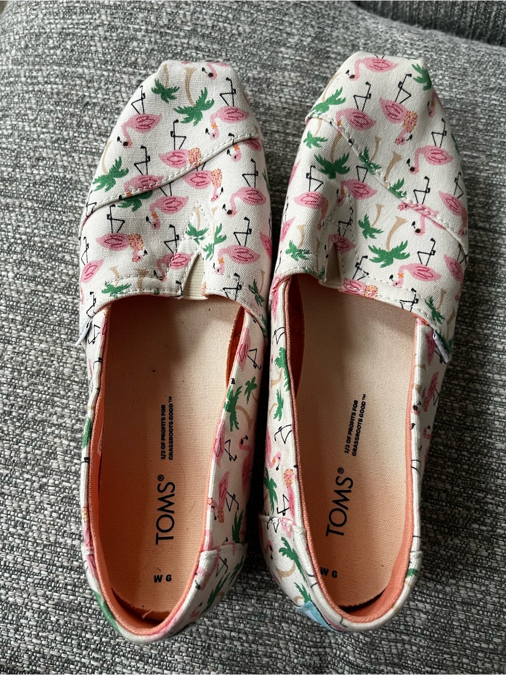 Toms Canvas Slip-Ons with Pink Flamingo & Green Palm Print